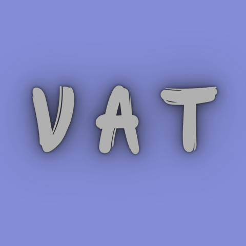 In neon grey on a violet background, the letters V A T 